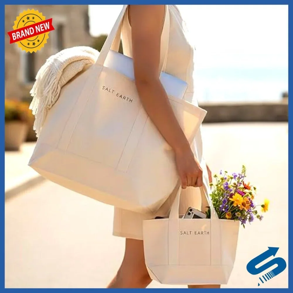 Canvas Tote Bag Set Multipurpose Reusable Eco-Friendly Travel Work Shopping